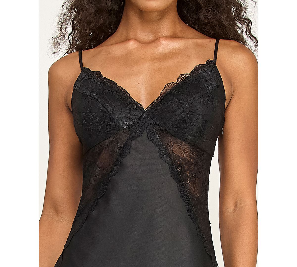 Alex & Sophia Juniors' V-Neck Satin Gown with Spaghetti Strap and Lace Trim Detail Gown view 3 — MAYCSS fashion products