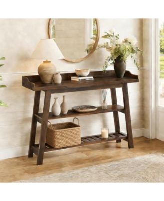 Solid Wood Entryway Table, 45" Narrow Console Table, 3-Tier Farmhouse Behind Couch Sofa Table