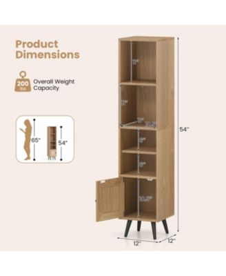 6-Tier Tall Narrow Bookcase 54 Inches Slim Storage