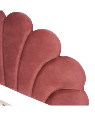 Upholstered Platform Bed Flower Pattern Velvet Headboard Bean Paste Red No Box Spring Needed