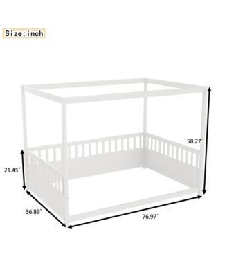 Wooden Canopy Floor Bed With Guardrails Four Poster Design For Kids