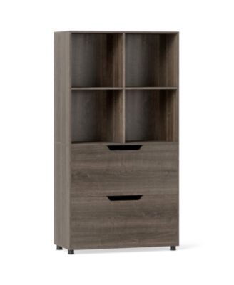 51 Inch Tall 5 Tier Bookcase with 4 Cubes and 2 Storage Drawers