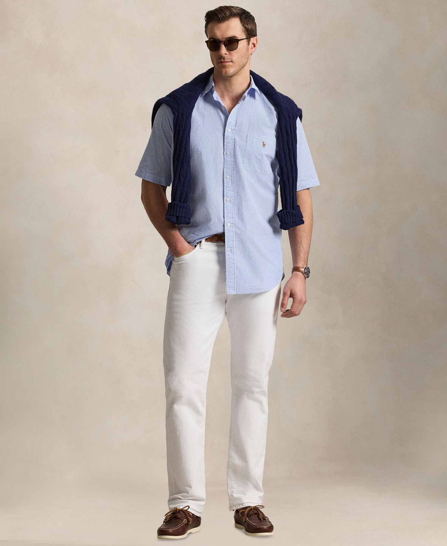 Men's Big & Tall Striped Short-Sleeve Seersucker Shirt