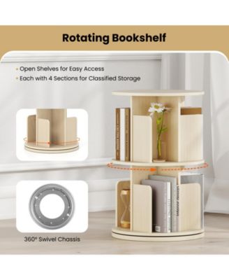 2-Tier Rotating Bookshelf with Dividers and Anti-falling