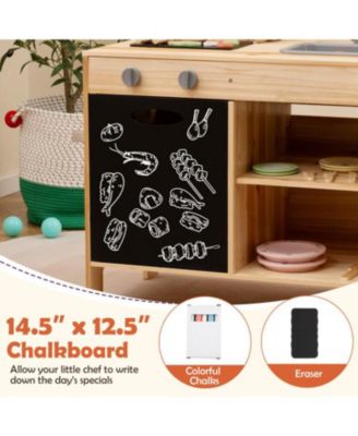 Wooden Barbecue Grill Playset with Chalkboard, Sink, and Cabinet