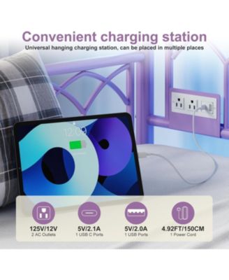 Twin Daybed with Trundle, Sofa Bed Frame with Charging Station & LED Lights, Heavy Duty Metal