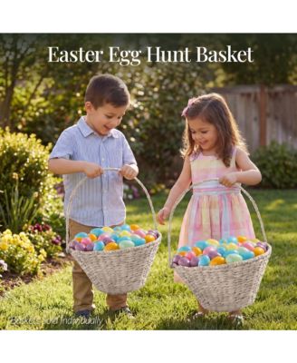 Easter Basket, Large Woven Easter Basket for Kids w/ Collapsible Handle, Tapered Shape