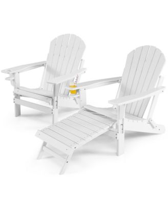 2PCS Folding Adirondack Chair HDPE Patio Lounge Chair With Retractable Ottoman