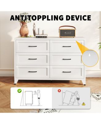 6 Drawer Dresser for Bedroom - Modern Metal Storage Chest with Smooth-Glide Drawers and Adjustable Leveling Feet for Hallway, Entryway