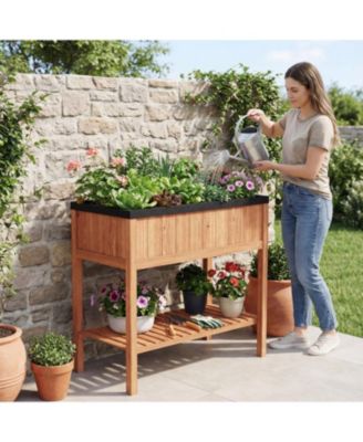 Raised Wooden Garden Bed with Storage & 220 lb Capacity