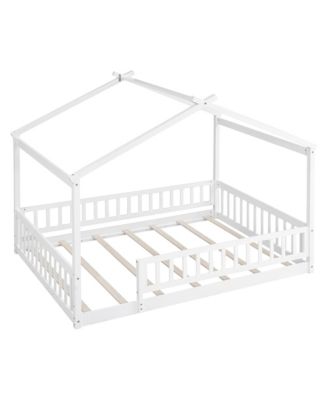 Full Size Wood House Bed Fence
