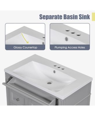 30" Modern Bathroom Vanity Set With Top Sink, 2 Drawers Tip-Out Drawer, Door Organizer Soft-Close