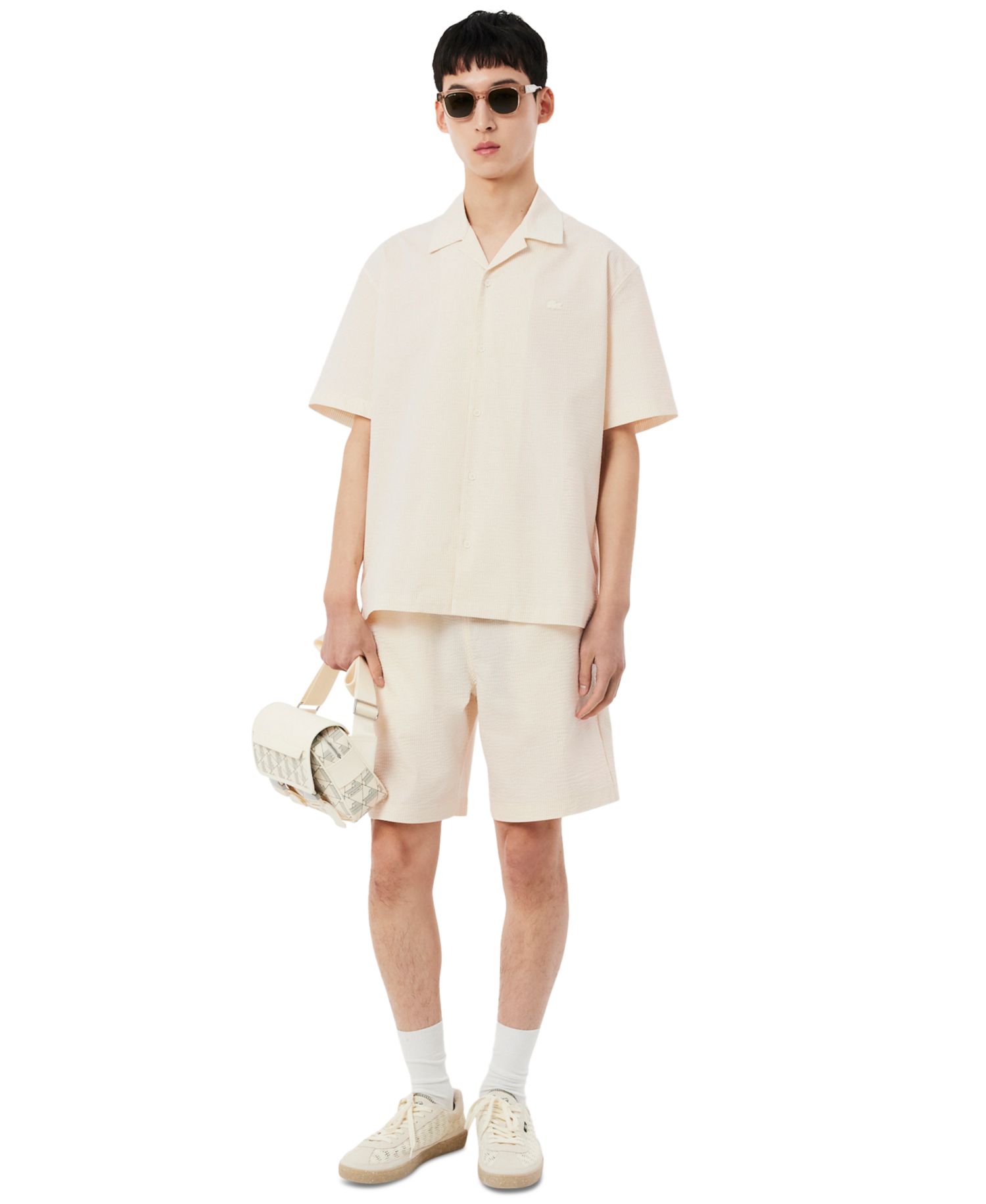 Men's Relaxed-Fit Seersucker Waffle Hawaii Collar Shirt