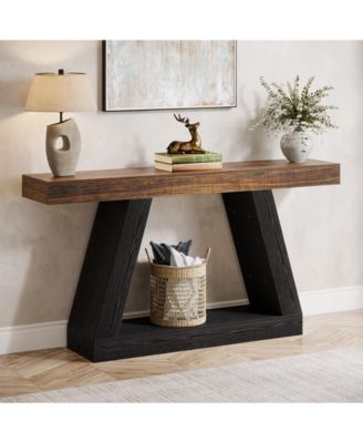 Farmhouse Console Table, 55-Inch Rustic Sofa Table with Storage, Industrial Wooden Entryway Table for Hallway, Living Room