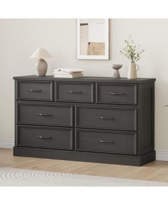 7 Drawer Dresser for Bedroom, 55'' Wide Wooden Dressers with Metal Handle, Mid Century Modern Chest of Drawers