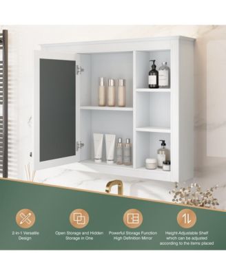 35'' x 27.5'' Bathroom Medicine Cabinet with Mirror, Wall Mounted Storage Cabinet with 6 Open Shelves
