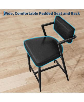 Bar Stools Set of 6 with Armrests,Counter Height Bar Stools of 6 with Backrest,Footrest, Thick Cushion and Thickened Metal Legs
