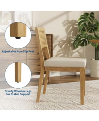 Rattan Dining Chairs Set of 4,French Country Upholstered Dining Chairs Wood Frame,Rattan Backrest,Armless Chair