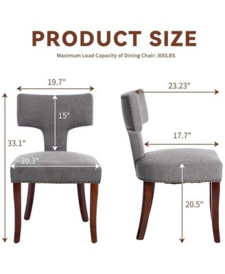 Modern Wooden Dining Chairs Set of 2 - Linen Upholstered Kitchen Chairs with Curved Backrest, Copper Nails for Dining Room