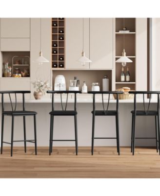 Bar Stools Set of 4 with Backrest and Footrest,Kitchen Barstools with Thick Cushion,25 in Counter Height Bar Stools for Dining Room Kitchen