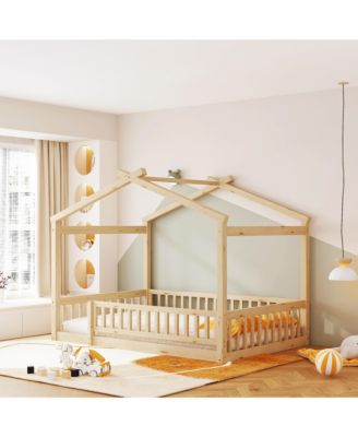 Full Size Wood House Bed Fence