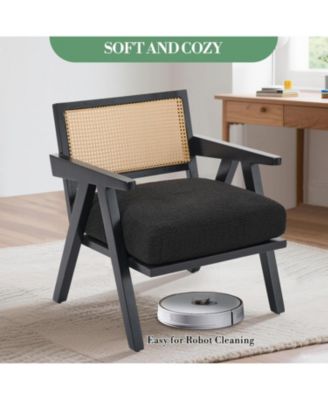 Mid Century Accent Chairs Set of 2, Linen Upholstered Wood Frame Armchairs