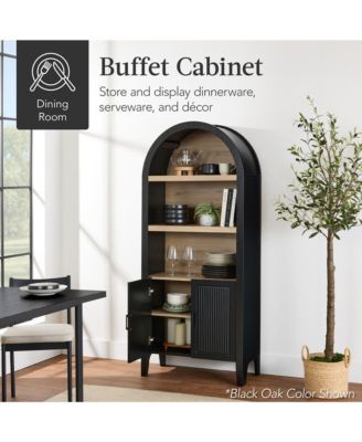 72in Tall Arched 5-Tier Bookshelf Storage Cabinet w/ Adjustable Shelves