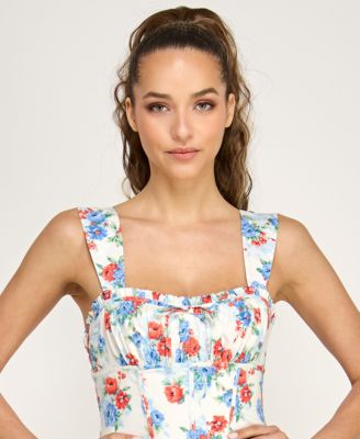 Juniors' Sweetheart Neck Floral Dress