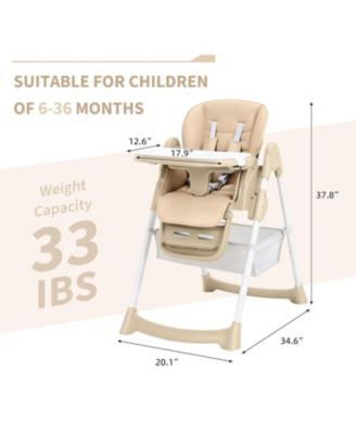 Foldable High Chair for Babies and Toddlers,PU Leather Highchair with Adjustable Backrest,Footrest,Seat Height,Removable Tray