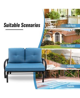 2-Person Outdoor Patio Glider Bench Swing Seat Bench w/ Seat and Back Cushions Brick