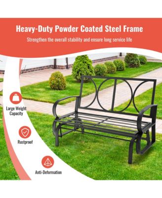 2-Person Outdoor Patio Glider Bench Swing Seat Bench w/ Seat and Back Cushions Brick