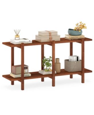 2 Tier Wood Display Bookcase Low Horizontal Shelf