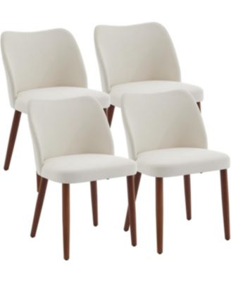 Linen Dining Chairs Set of 6, Upholstered Wingback Chairs with Wood Legs and Thick Cushions