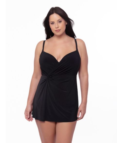 Женское платье Miraclesuit Plus Size Twisted Underwire Swim Cover-Up, цвет: Чёрный