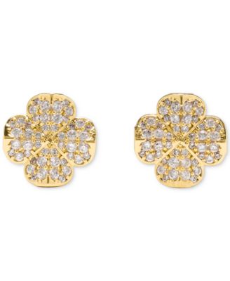 Gold Plated Flower Pave Stud Earrings