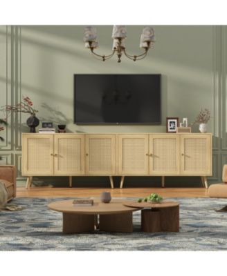 Buffet Storage Cabinet, 47.2" Rattan Sideboard with Adjustable Shelves, Modern Coffee Bar Credenza for Kitchen, Living Room, Entryway, Dining