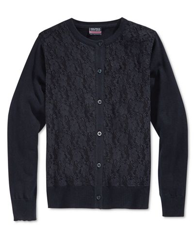 Nautica Uniform Lace-Front Cardigan, Girls