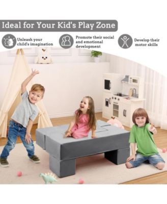 6Pcs Modular Kids Play Couch, Toddler Foam Convertible Sofa with Removable Microvelvet Cover