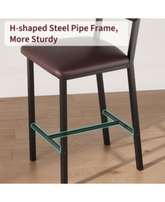 Bar Stools Set of 2, PU Leather Counter Height Stools with Backrest and Footrest