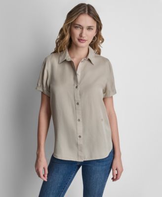 Petite Rolled Short-Sleeve Button-Up Shirt