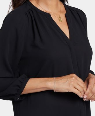 Petite Pintuck Split neck Top