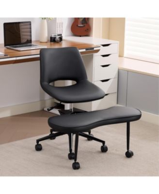 Ergonomic Cross-Legged Office Chair with High Lumbar Support, Adjustable Height Kneeling Chair