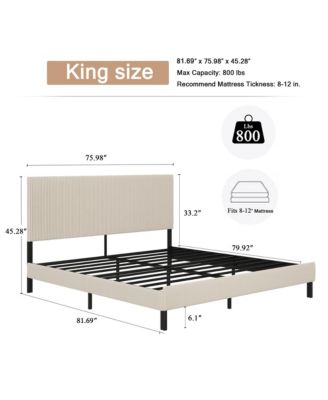 King Size Bed Frame Upholstered Headboard Sturdy Iron Noiseless Easy Assembly