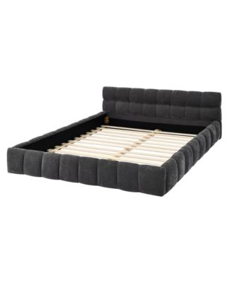 Queen Size Grounded Upholstered Bed Thick Chenille Fabric Solid Frame