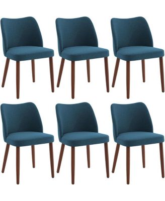 Linen Dining Chairs Set of 6, Upholstered Wingback Chairs with Wood Legs