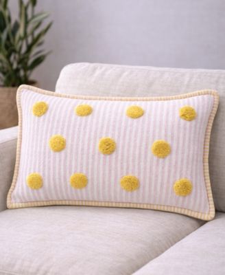 Polka Fun Tufted Dot Stripe Lumbar Decorative Pillow, 14" x 24"