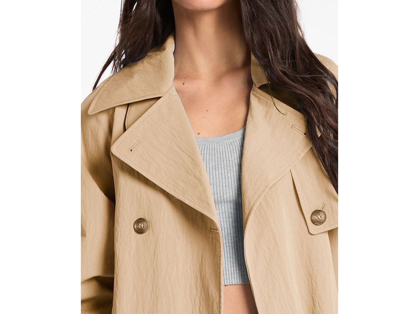 Женское пальто Michael Kors Collared Neck Oversize Belted Trench, цвет: Хаки — фото 2