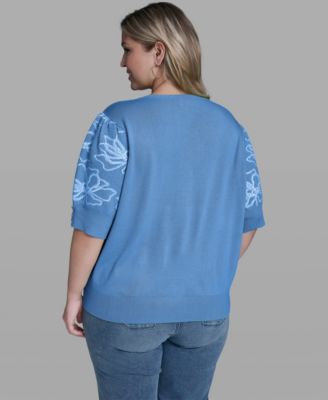 Plus Size Floral Printed Sleeve Sweater