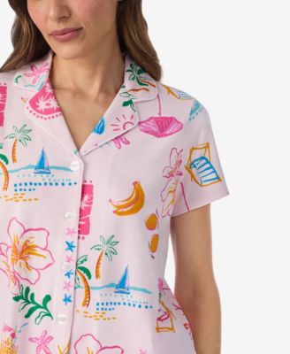 Women's Short-Sleeve Top and Pull-On Pajama Shorts, 2-Piece Set