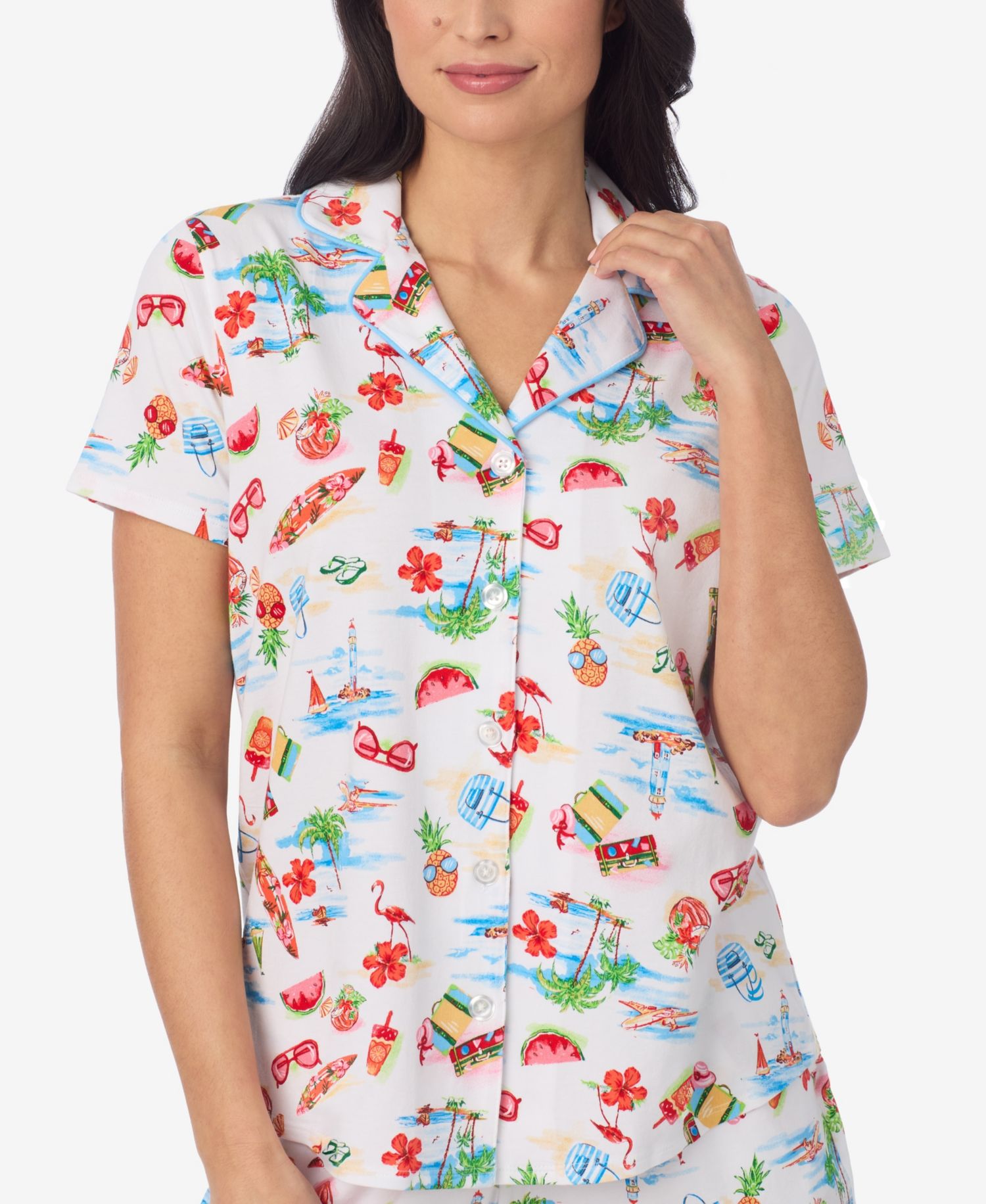 Women's Short-Sleeve Top and Pull-On Pajama Shorts, 2-Piece Set